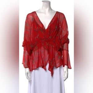 Elegant IRO Linette red floral print semi-sheer blouse Size 8